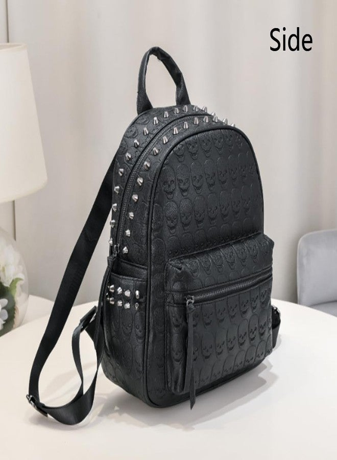 AlwaySky Women Punk Rivets Backpack Skull Printed Daypack Purse PU Leather Shoulder Bags Satchel Black - Image 4