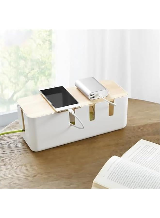 موكسو صدوق تظيم الكيلات م الميكاكوز، مظم اسلاك 12 × 5 × 4.5 اش مع غطاء م الخيزرا، شرائط الطاقة للحماية م ادفاع التيار لتغطية واخفاء شرائط الطاقة والاسلاك للمكت والتلفزيو والكميوتر وظام موزع - Image 1