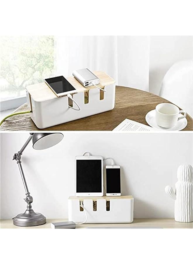 موكسو صدوق تظيم الكيلات م الميكاكوز، مظم اسلاك 12 × 5 × 4.5 اش مع غطاء م الخيزرا، شرائط الطاقة للحماية م ادفاع التيار لتغطية واخفاء شرائط الطاقة والاسلاك للمكت والتلفزيو والكميوتر وظام موزع - Image 5