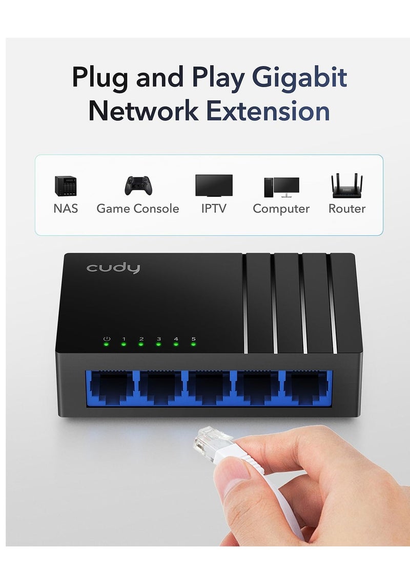كودي - Cudy GS105D 5 Port Gigabit Ethernet Switch Desktop Ethernet Splitter Plastic Case Unshielded Switch Plug & Play - Image 1
