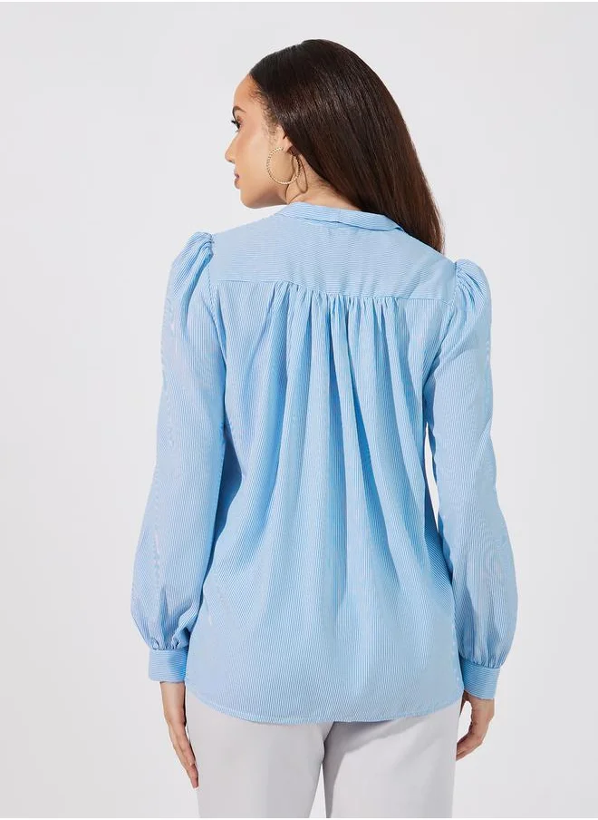 Styli Striped Relaxed Fit Shirt with Button Placket