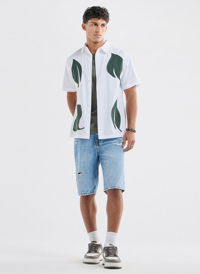 سبلاش فيڤ قميص بأكمام قصيرة وبزخارف ورق شجر - Image 2