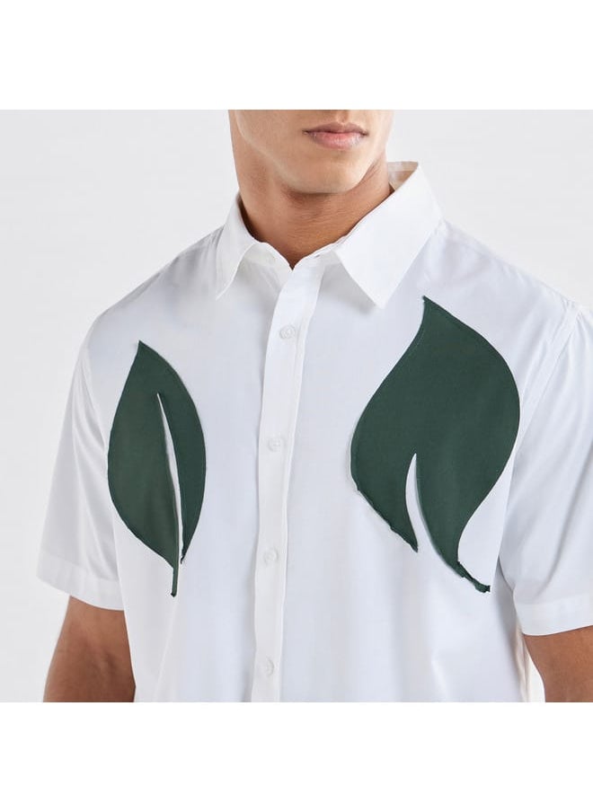 FAV - Leaf Applique Detail Shirt with Short Sleeves - Image 1