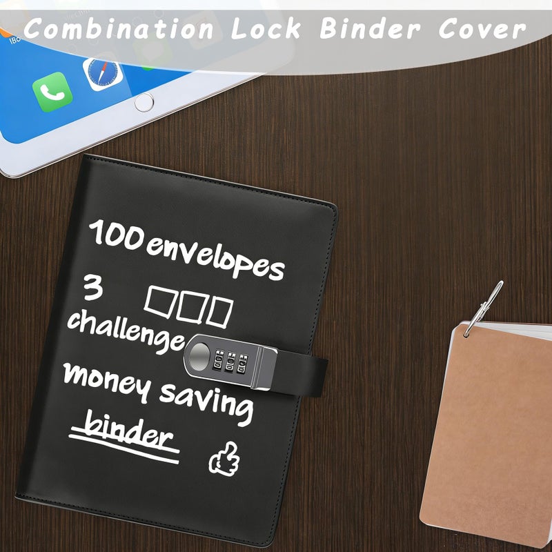 Antner 100 Envelopes Money Saving Challenge Binder with Lock, A5 Savings Binder Challenge Book Budget Planner with Cash Envelopes for Money Saving - Password Lock to Protect Cash Security, Black - Image 2