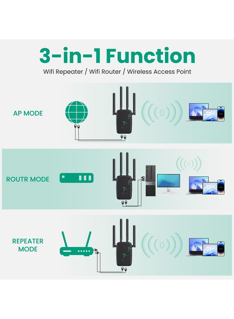 ANYOUI Wifi Extender, WiFi Signal Repeater, 1200Mbps, 5G/2.4G Dual Band WiFi Extender, AC1200 WiFi Range Extender, Broadband/Wi-Fi Extender, One-touch Setting, Plug And Play - Image 5