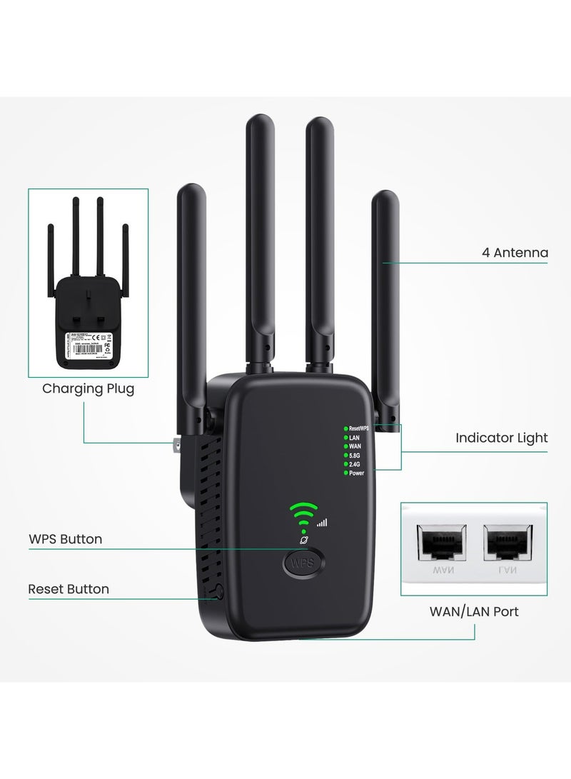 ANYOUI Wifi Extender, WiFi Signal Repeater, 1200Mbps, 5G/2.4G Dual Band WiFi Extender, AC1200 WiFi Range Extender, Broadband/Wi-Fi Extender, One-touch Setting, Plug And Play - Image 4