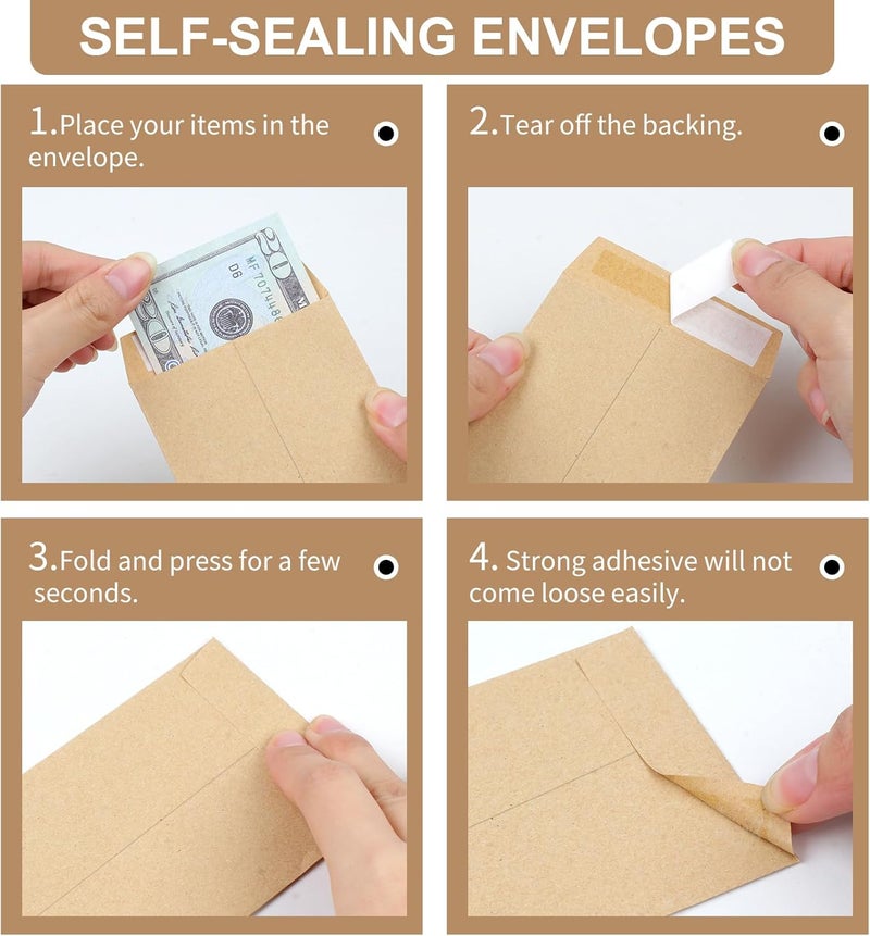 Joyberg 120 PCS Money Envelopes for Cash Kraft Paper, 6.5”x3.2” Small Cash Envelopes for Money Self-Adhesive, Money Saving Challenge Coin Envelopes for Coin, Check, Cash, Budget, Small Item Organizer - Image 3