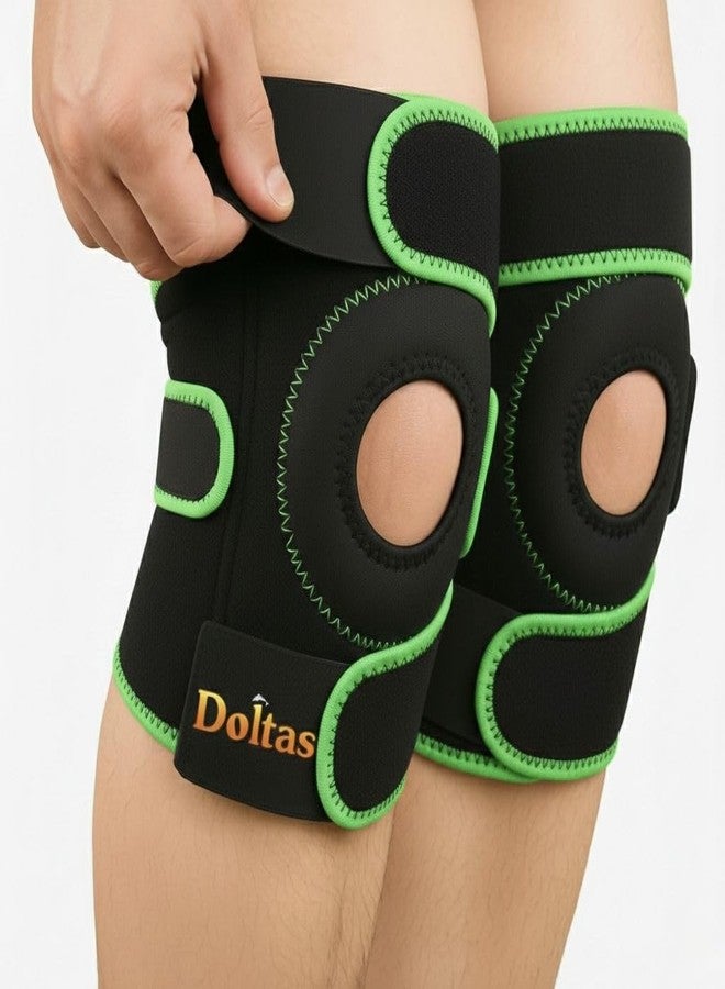 DOLTAS Knee Brace Pair Neon Green - Open Pateela Knee Support for Gym, Running, Arthritis, Joint Pain & Injury Recovery Men & Women| Stabilizes Kneecap & Relieves Knee Pain (2 Pcs) - Image 1