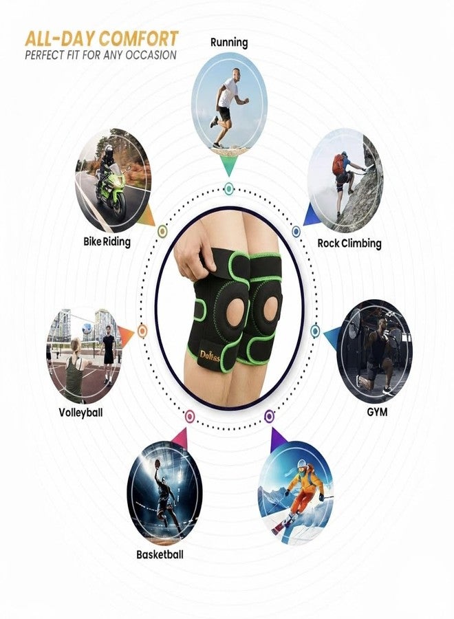 DOLTAS Knee Brace Pair Neon Green - Open Pateela Knee Support for Gym, Running, Arthritis, Joint Pain & Injury Recovery Men & Women| Stabilizes Kneecap & Relieves Knee Pain (2 Pcs) - Image 3