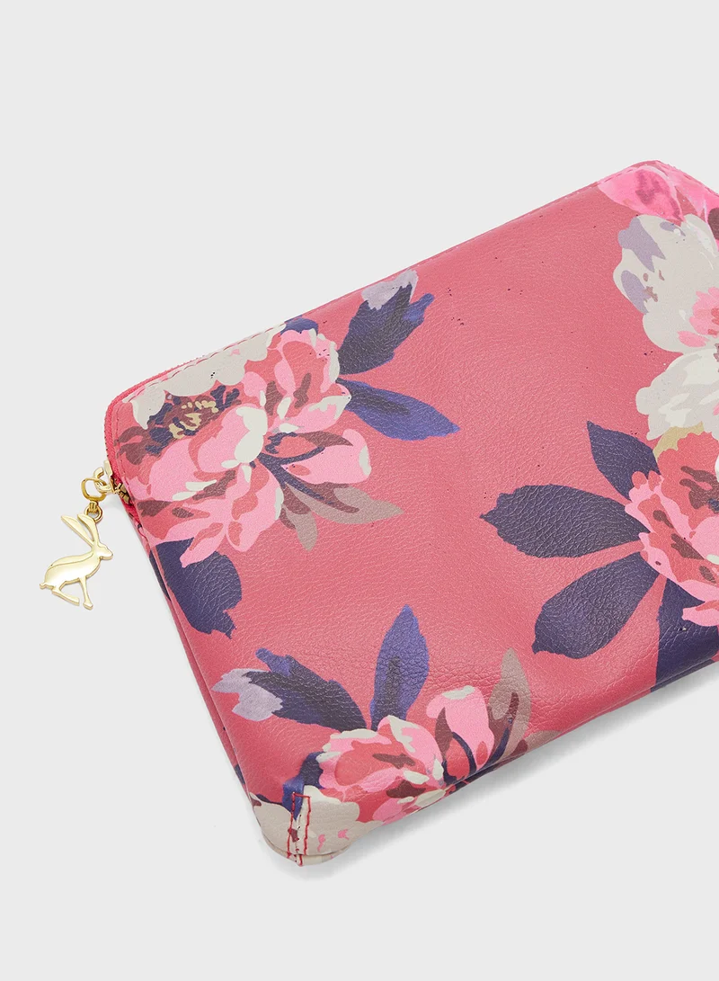 Joules Pink Floral Pencil Case Zippered