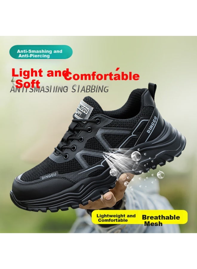 Dinggu Men'S Safety Shoes Anti-Smashing Anti-Piercing Breathable Steel Toe Lightweight Four Seasons 1078 Black Grey W43 - Image 1