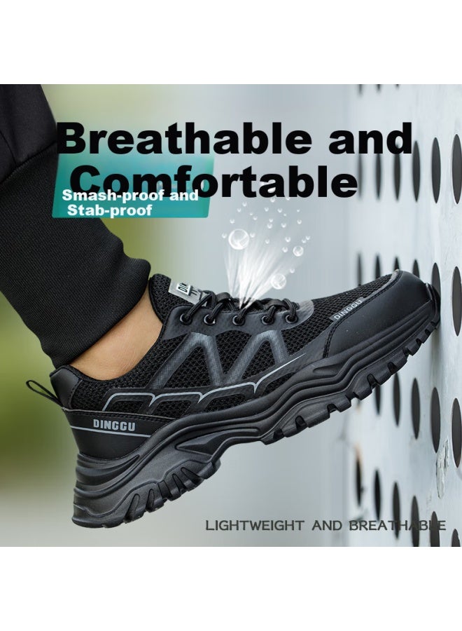 Dinggu Men'S Safety Shoes Anti-Smashing Anti-Piercing Breathable Steel Toe Lightweight Four Seasons 1078 Black Grey W43 - Image 2