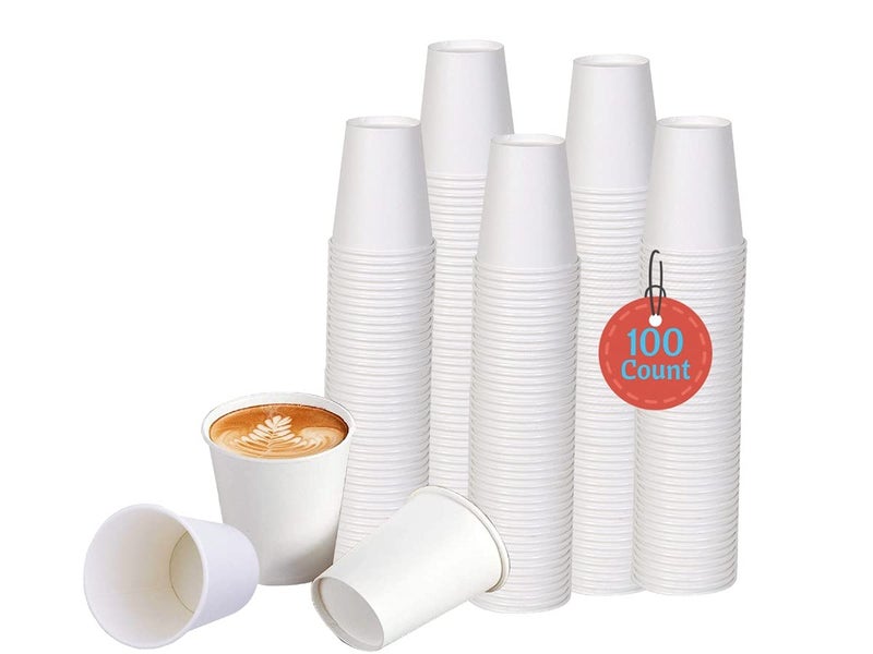 Smygoods White Disposable Paper Coffee Cups Pack of 1006 Oz For Hot Beverages Tea Espresso Cocoa  To Go Drink Containers Caf  Office
