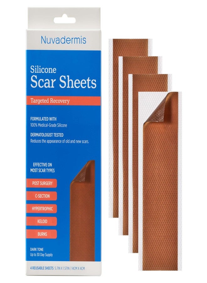 NUVADERMIS Silicone Scar Sheets – Extra Long Medical-Grade Scar Sheets for C-Section, Tummy Tuck, Keloid, and Surgical Scars – Reusable and Effective – Pack of 4 – Dark Tone - Image 1