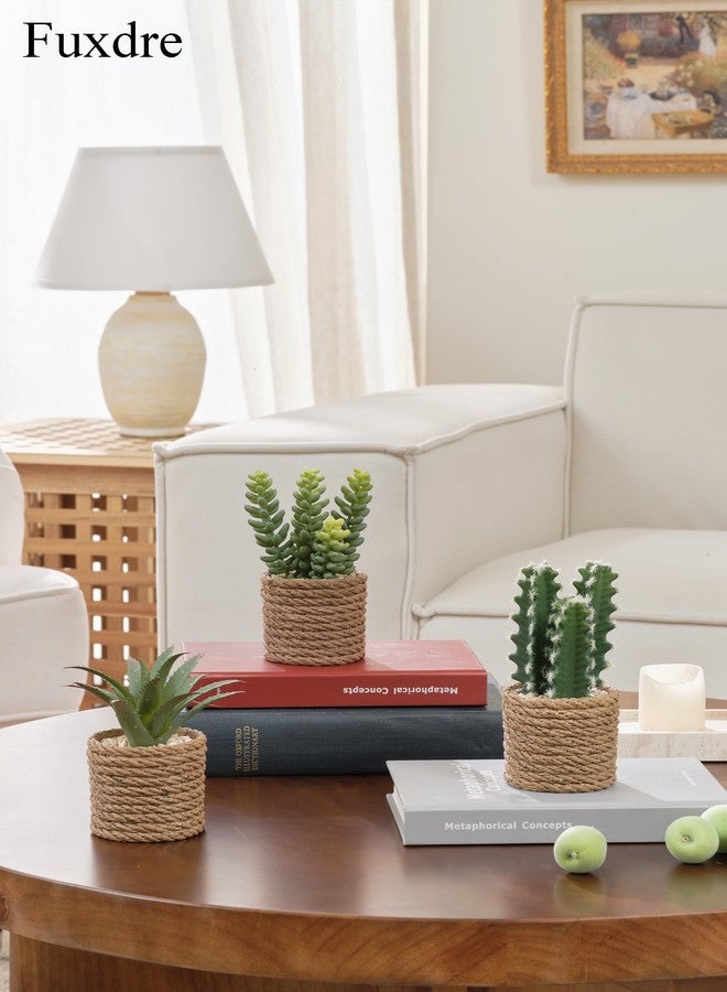Fuxdre Artificial Succulent Plants, Mini 3 pcs Realistic Succulents with Vintage Plastic Waterproof Pot, Fake Succulents Decor for Home, Office, Bathroom, Living Room, Desk, Shelf and Table - Image 3