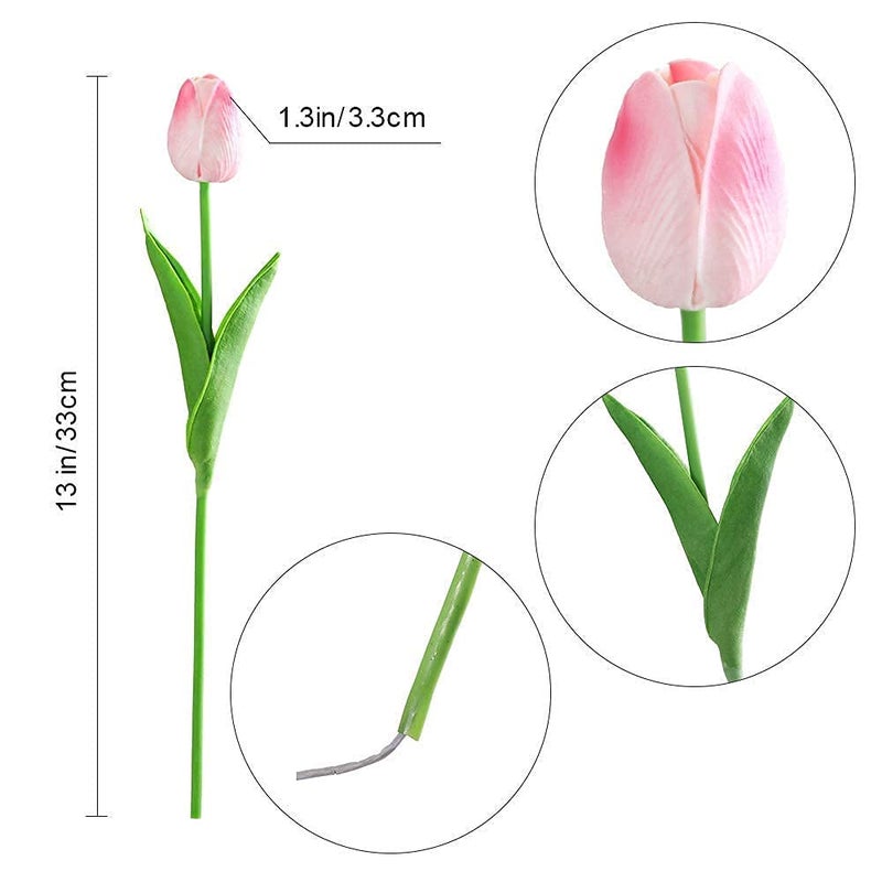 Kisflower 30Pcs Latex Tulips Real Touch Pink Artificial Flowers Fake Tulips Arrangement Bouquet for Home Office Wedding Decor (Pink) - Image 2