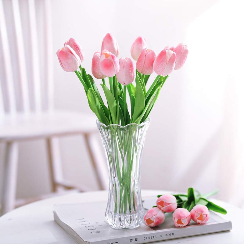 Kisflower 30Pcs Latex Tulips Real Touch Pink Artificial Flowers Fake Tulips Arrangement Bouquet for Home Office Wedding Decor (Pink) - Image 3