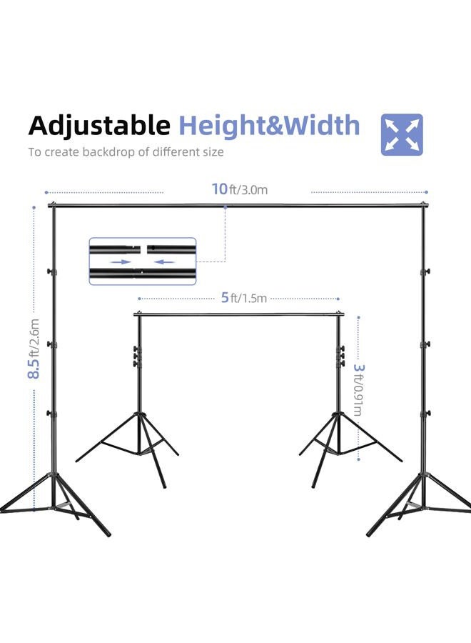 EMART Photo Video Studio Backdrop Stand Kit, 8.5x10ft Adjustable Photography Greenscreen Support System with 3 Polyester Backgrounds for Photoshoot (Black White Green) - Image 2