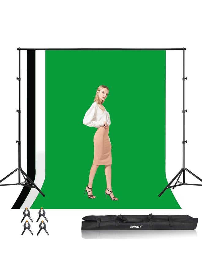 EMART Photo Video Studio Backdrop Stand Kit, 8.5x10ft Adjustable Photography Greenscreen Support System with 3 Polyester Backgrounds for Photoshoot (Black White Green) - Image 1