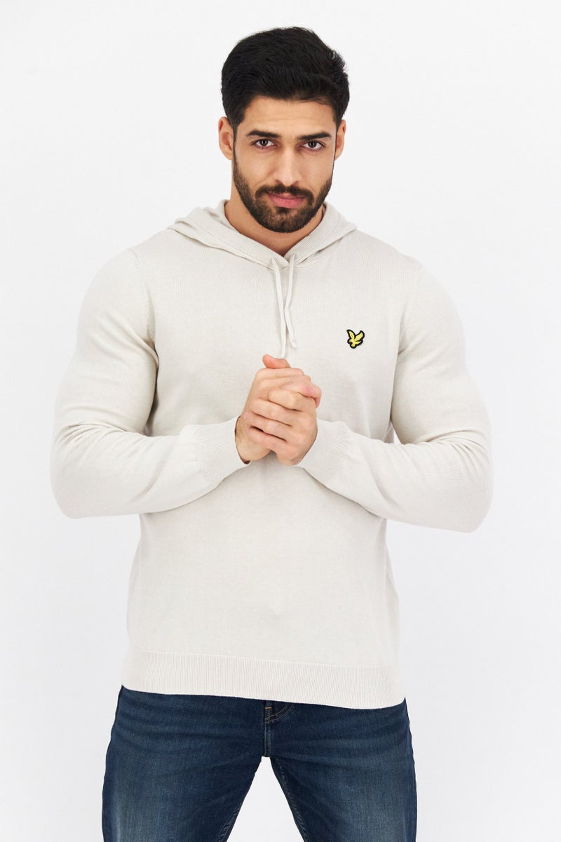 Lyle & Scott سويت شيرت بغطاء رأس بأكمام طويلة للرجال، كريمي - Image 1