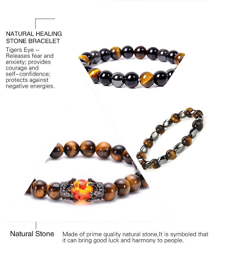 DivaGlamz Histone Germanium Lymphatic Detox Bracelet For Women, Natural Stone Beads Layered Lymphatic Drainage Health Energy Healing Bracelets Adjustable Crown Beaded Gift Jewelry (4Pcs) - Image 2
