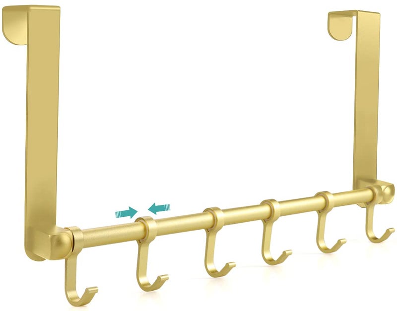 Mgahyi Over The Door Hooks Hanger, Moving 6-Hooks,Over Door Towel Rack,Door Coat Hanger, Upgraded Long Arms For Bathroom Accessories (Gold) - Image 1