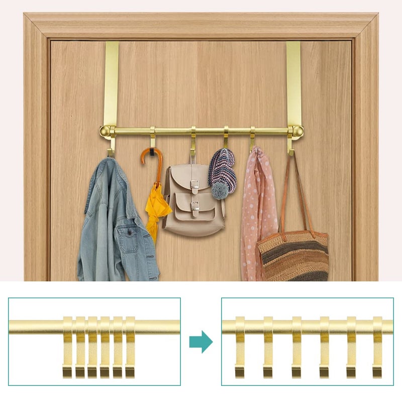 Mgahyi Over The Door Hooks Hanger, Moving 6-Hooks,Over Door Towel Rack,Door Coat Hanger, Upgraded Long Arms For Bathroom Accessories (Gold) - Image 5