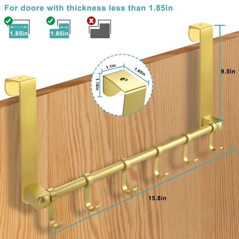 Mgahyi Over The Door Hooks Hanger, Moving 6-Hooks,Over Door Towel Rack,Door Coat Hanger, Upgraded Long Arms For Bathroom Accessories (Gold) - Image 2