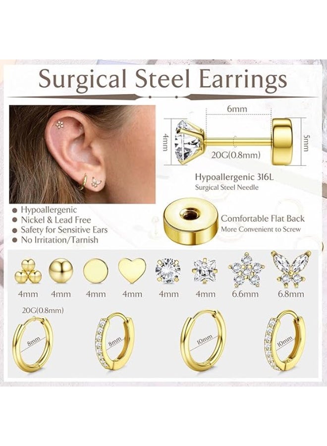 موثوقية التنبؤ مجوهرات للأذن للحساسة، فولاذ جراحي مضاد للحساسية، ذهب عيار 18 قيراط، ظهر مسطح، نساء، رجال، حلقة صغيرة من الفولاذ المقاوم للصدأ، مجموعة غضروف، ثقوب مختلفة - Image 5