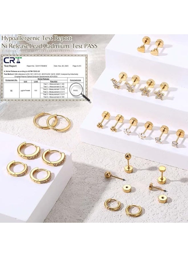 موثوقية التنبؤ مجوهرات للأذن للحساسة، فولاذ جراحي مضاد للحساسية، ذهب عيار 18 قيراط، ظهر مسطح، نساء، رجال، حلقة صغيرة من الفولاذ المقاوم للصدأ، مجموعة غضروف، ثقوب مختلفة - Image 3