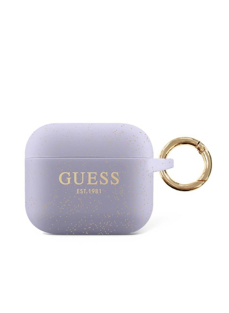 GUESS Silicone Glitter Case with Ring for Airpods 3 - Purple  - Image 1