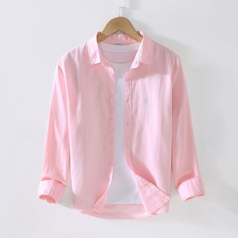 قميص لين رقيق للرجال بأكمام طويلة كاجوال فضفاض من القطن والكتان قميص قماش كتان أبيض داخلي موضة ربيع وصيف - Image 5