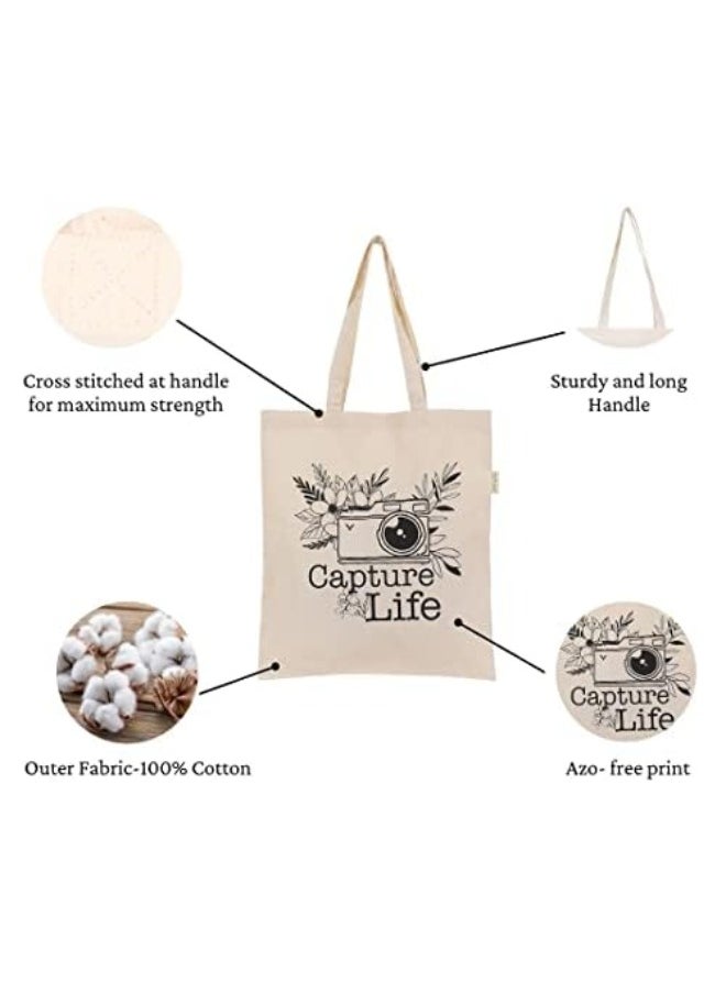 earthsave earthsave Canvas Tote Bag for Women | Printed Multipurpose Cotton Bags | Cute Hand Bag for Girls (Capture Life, Capture Life)  - Image 2