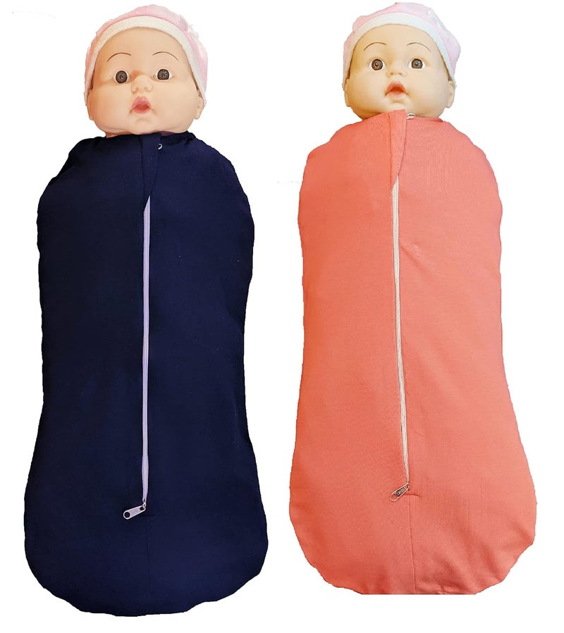MammaChamp Infant Sleeping Bag and SackPodZipper SwaddleWrapBlanketsfor New Born Baby BluePeach PK2 - Image 1