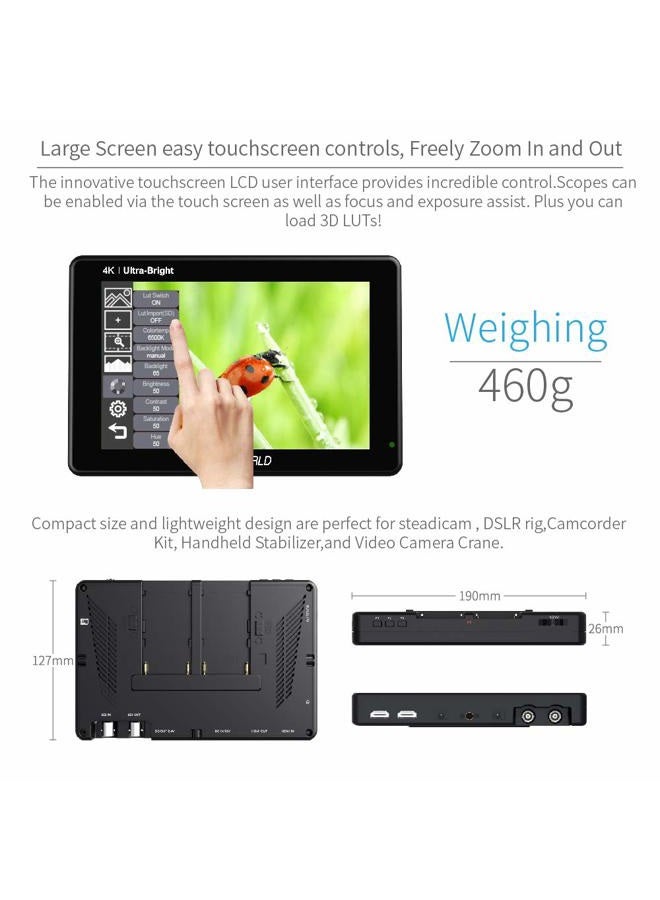 Feelworld LUT7S 7" 3D LUT 4K HDMI and SDI Monitor 2200nits Touch Screen DSLR Camera Field Monitor with Waveform VectorScope Histogram - Image 3