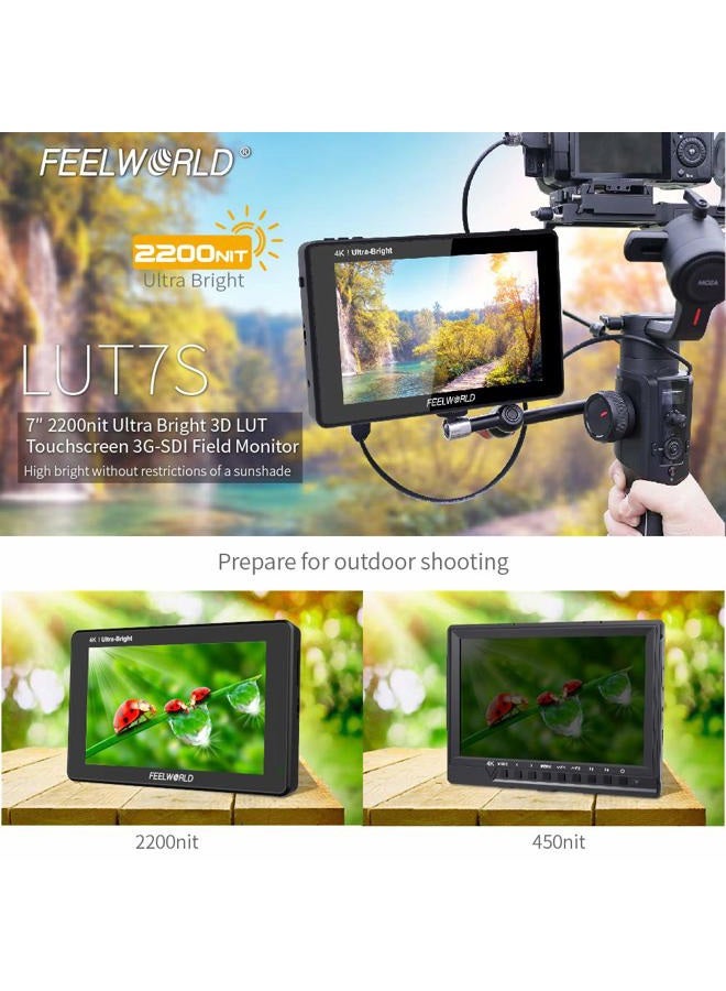 Feelworld LUT7S 7" 3D LUT 4K HDMI and SDI Monitor 2200nits Touch Screen DSLR Camera Field Monitor with Waveform VectorScope Histogram - Image 2