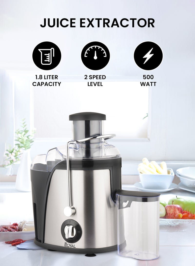 Royal Juice Extractor 500W 1.8L 2-Speed Stainless Steel Body – RA-SJ2211 Silver 1.8 L 500 W RA-SJ2211 Silver - Image 2