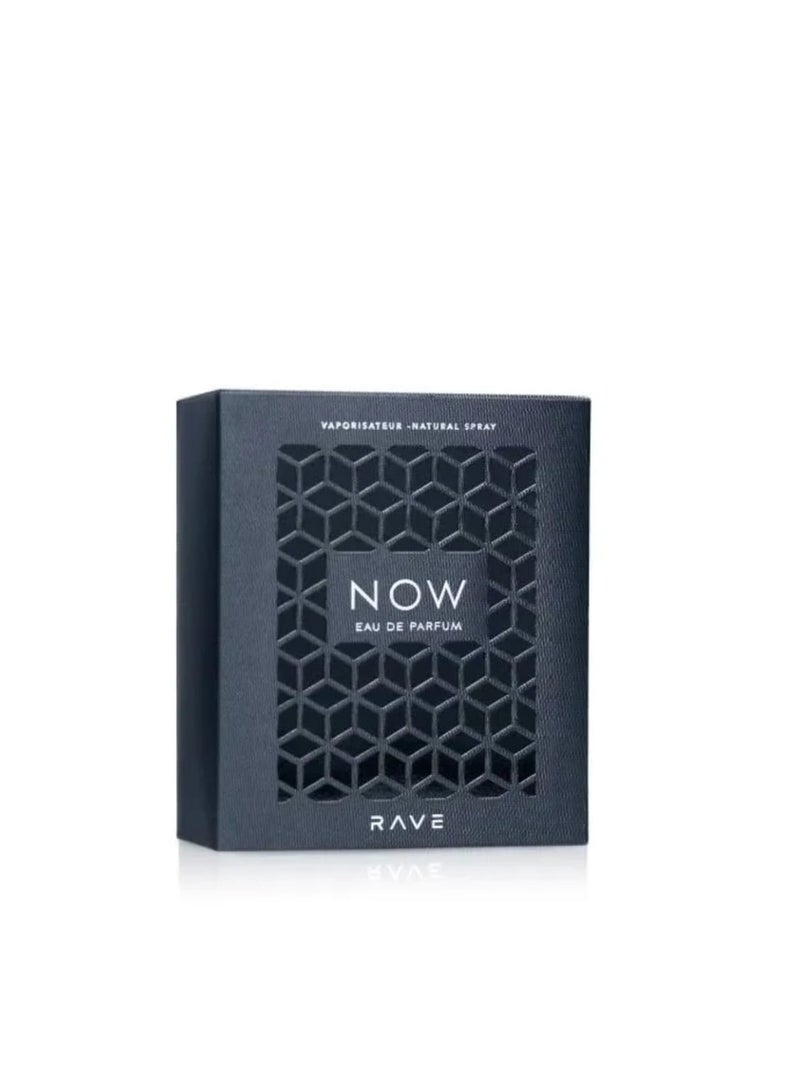 رايف عطر ناو (Rave Now)  يتميز بزجاجة سوداء ذات تصميم شبكي هندسي بارز ونفحات عطرية منعشة تجمع بين الفواكه والأخشا - Image 2