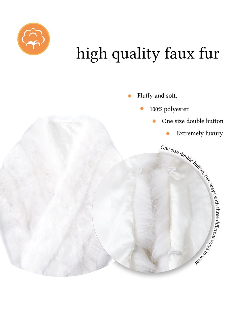 LA CARRIE Women Wedding Faux Fur Long Shawl Bridal Cape Party Stole Winter Scarf Soft Cover Up Shrug Gown Wrap(White with Black Tips) - Image 3