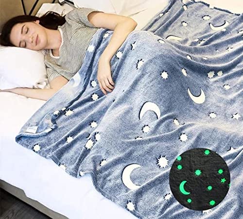 KTrading Blankets for Children Glow in The Dark Blanket Cartoon Print Blankets for Kids Light Weight Soft Cozy ToddlersTravel Lightweight Blanket Multicolor Pack of 1 Grey Moon Star - Image 3