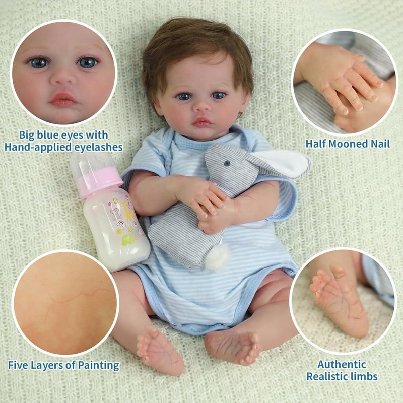 SCOM 18-Inch Reborn Baby Dolls Boy - Realistic Newborn Baby Doll, Lifelike Weighted Soft Body, Adorable Poseable Real Life Doll with Accessories â€“ for Kids Age 3+ & Collectors Gift - Image 3