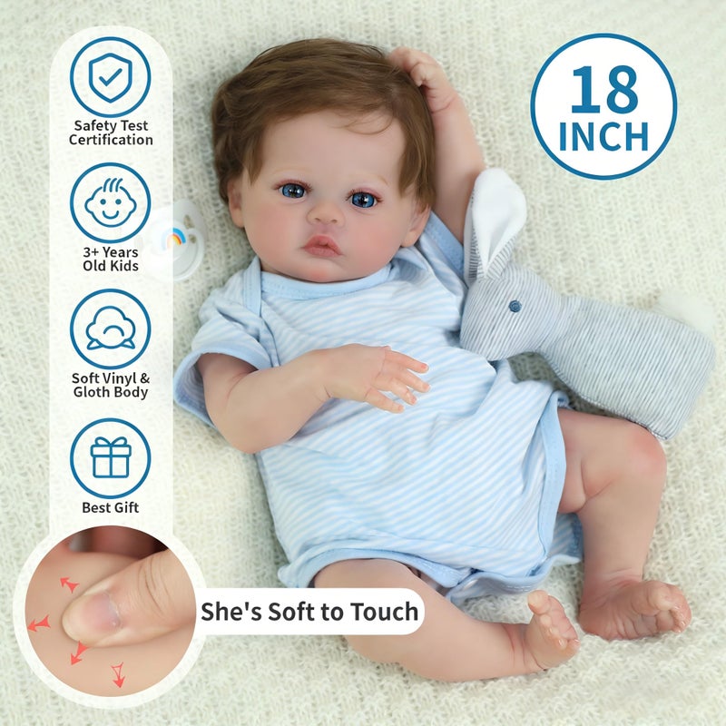 SCOM 18-Inch Reborn Baby Dolls Boy - Realistic Newborn Baby Doll, Lifelike Weighted Soft Body, Adorable Poseable Real Life Doll with Accessories â€“ for Kids Age 3+ & Collectors Gift - Image 4
