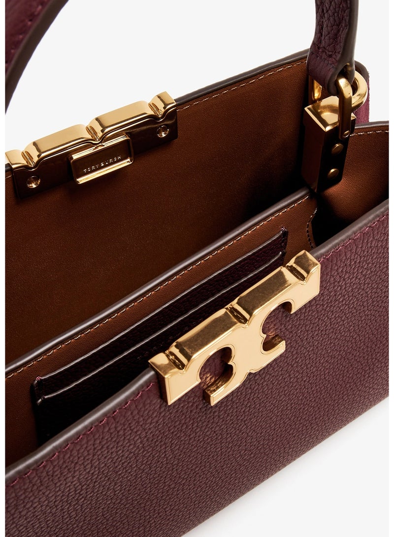 Burch Tory Burch Mini Eleanor Leather Satchel Bag, Women's Cross Body Bag, Women's Tote Bag, Women's Hand Bag, Women's Shoulder Bag, Women's Travel Bag, Maroon-Red-20cm - Image 3