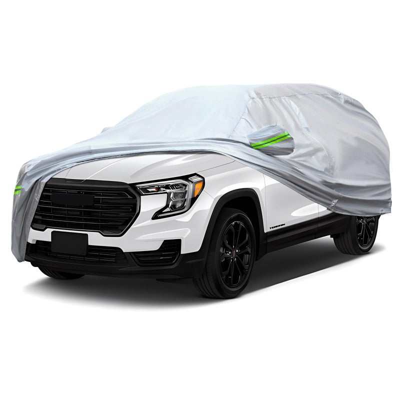 QUYDDC Full Car Cover Universal 6 Layers Outdoor Thicked All Weather Cover Sunshield Waterproof Snow Proof UV Proof Scratch Proof Bird Droppings 6 Reflective Strips Fits SUVs up 181190