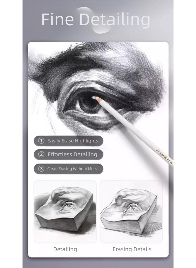 Eraser Pencils Set for Artists, Wooden Sketch Professional Highlight Painting Eraser Pen for Sketching Charcoal Drawings, Revise Erasing Details for Students Limner, 10PCS - Image 2