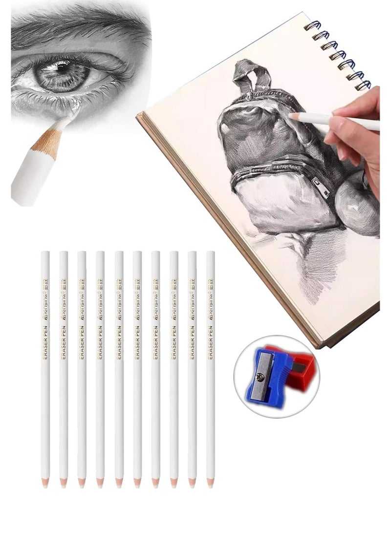 Eraser Pencils Set for Artists, Wooden Sketch Professional Highlight Painting Eraser Pen for Sketching Charcoal Drawings, Revise Erasing Details for Students Limner, 10PCS - Image 1