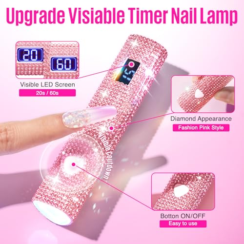 MEFA UV Light for Gel Nails, Pink Glitter Handheld Nail Lamp Visible LED Timer Touch Screen, Cordless Nail Light for Gel Nail Polish Stickers Strips, Gifts for Women - Image 2