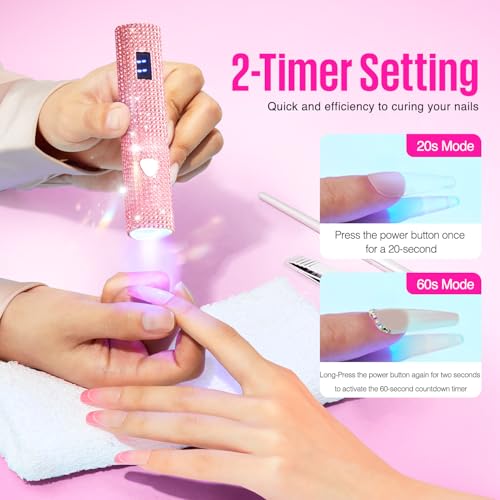MEFA UV Light for Gel Nails, Pink Glitter Handheld Nail Lamp Visible LED Timer Touch Screen, Cordless Nail Light for Gel Nail Polish Stickers Strips, Gifts for Women - Image 4