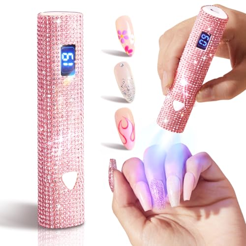 MEFA UV Light for Gel Nails, Pink Glitter Handheld Nail Lamp Visible LED Timer Touch Screen, Cordless Nail Light for Gel Nail Polish Stickers Strips, Gifts for Women - Image 1