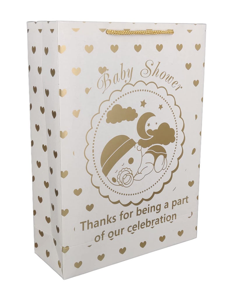 Arrow Paper Products Golden Hearts Paper Gift Bags for Baby Shower Return Gift, Small Presents (Size- 20.32 x 7.62 x 27.94 cm | Pack of 40) - Image 1